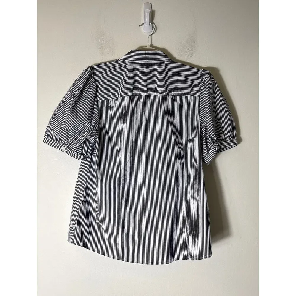 J. Crew Gray Pin Stripe Short Sleeve Button Up Cotton Shirt Sz M